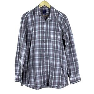 Modena Slim Fit Plaid Button Down Shirt Purple White Professional Size16.5 34 35